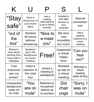 Work KUPSL Bingo Card