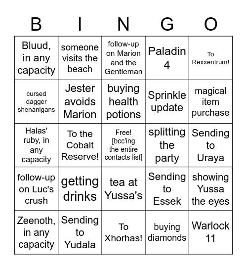 Are You Free Next Week To Hang Out At Aeor And Fight A City? [Critical Role 2.125] Bingo Card