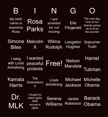 School Age -Black History Month Bingo Card