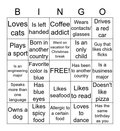Name: Bingo Card