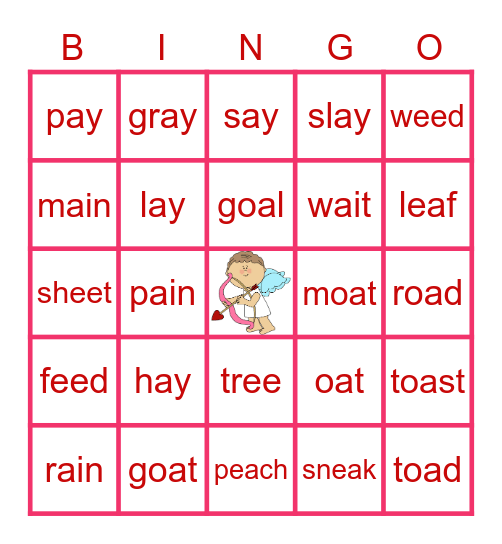 Valentines Day with Vowel Teams Bingo Card