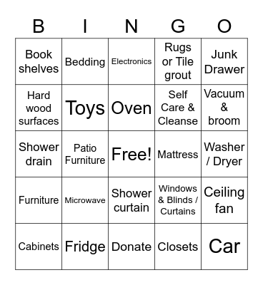 Spring Cleaning Bingo Card