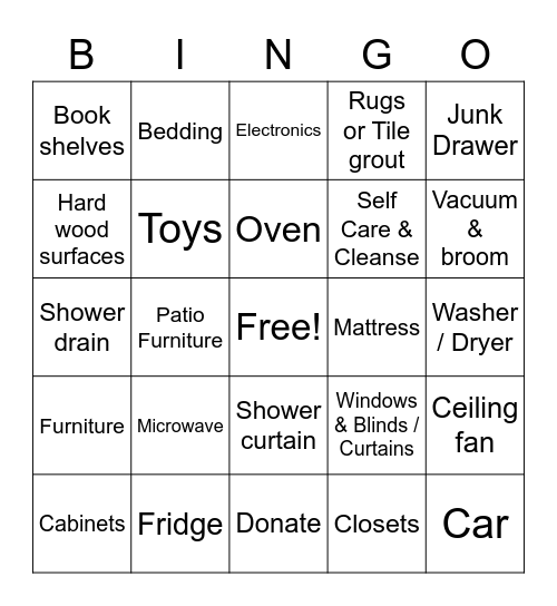 Spring Cleaning Bingo Card