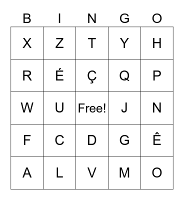 French Alphabet Bingo Card