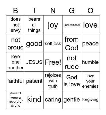 AGAPE DAY Bingo Card