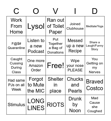 Barber Covid Bingo Card