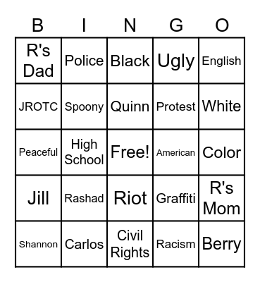 All American Boys Bingo Card