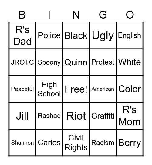 All American Boys Bingo Card