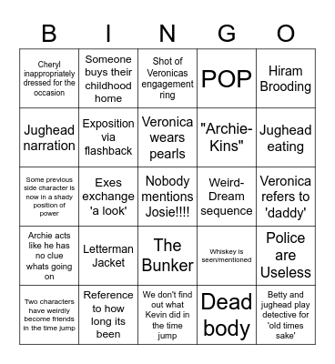 Riverdale Time Jump Bingo Card