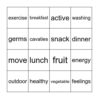 HEALTH WORDS Bingo Card