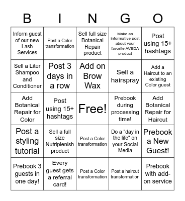 Salon BINGO for a Spa Servce Bingo Card