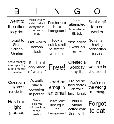 Remote Work Bingo Card
