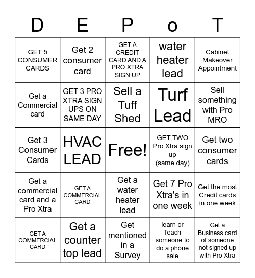 Depot Bingo Card