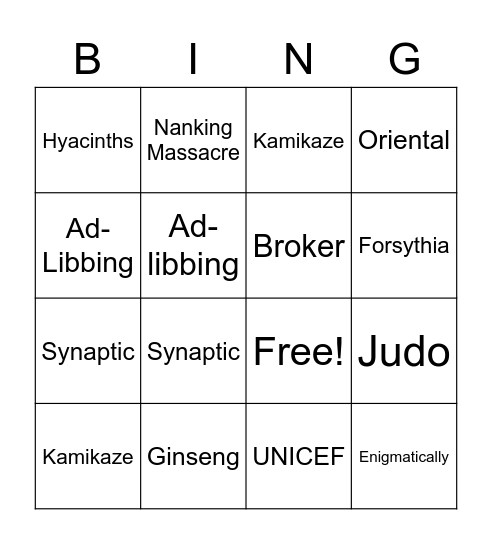 "What Means Switch" Bingo Card