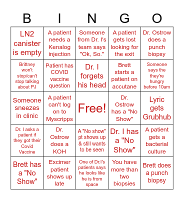 Valentine's Day Dermatology Bingo! Bingo Card