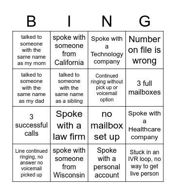 Carey Bingo Card