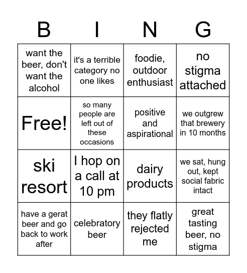 Athletic Brewing Company Bingo Card