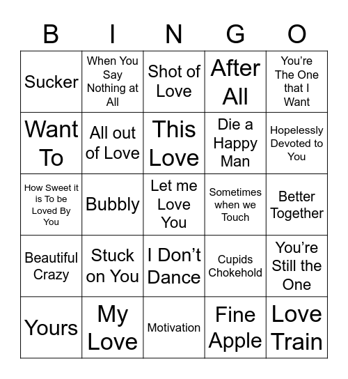 Valentines Bingo Card