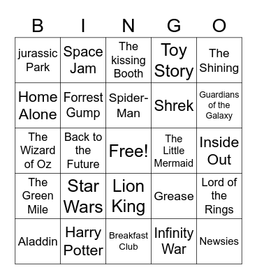 Movie Bingo Card