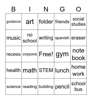 SCHOOL BINGO Card