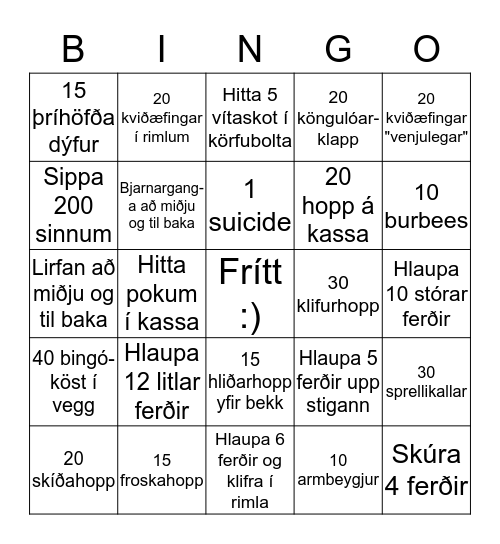 Hreyfibingó!  Bingo Card