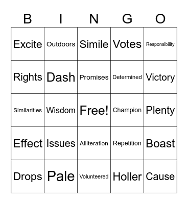 Vocabulary Bingo Card