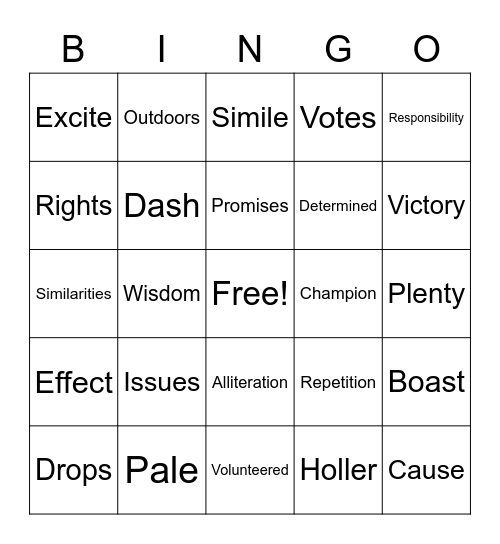 Vocabulary Bingo Card