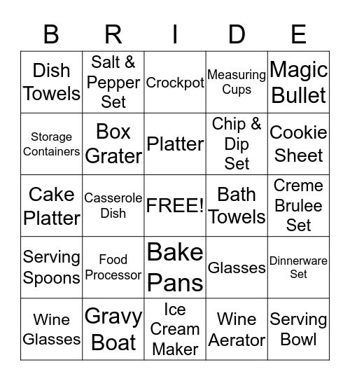 Sarah's Bridal Shower Bingo Card