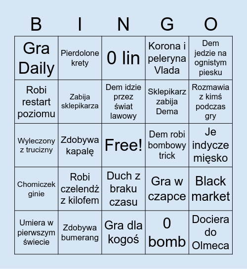 Dem gra w Spelunky Bingo Card