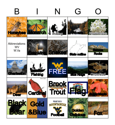 West Virginia Bingo Card