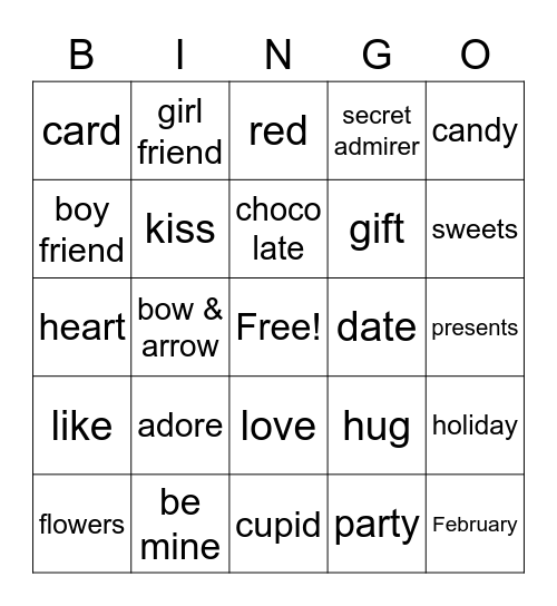 VALENTINES BINGO Card