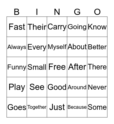 SIGHT VOCABULARY Bingo Card