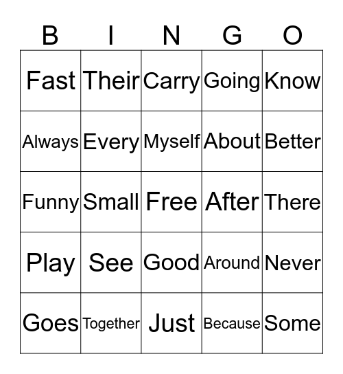 SIGHT VOCABULARY Bingo Card