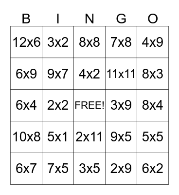 Multiplication Fun Bingo Card