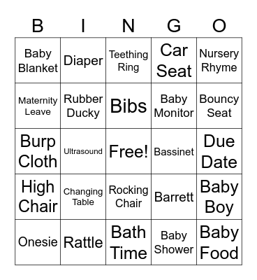 Nicole's Baby Shower Bingo Card