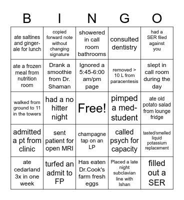 Metro Experiences Bingo Card