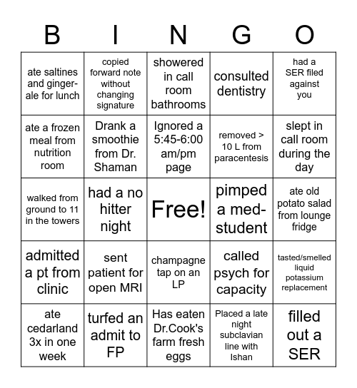 Metro Experiences Bingo Card