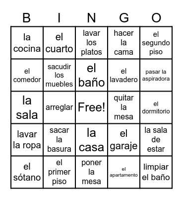 Los cuartos y los quehaceres Bingo Card