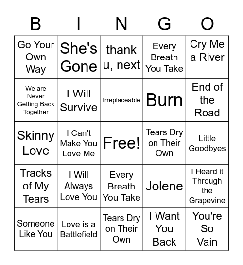Break-up Bingo :( :( Bingo Card