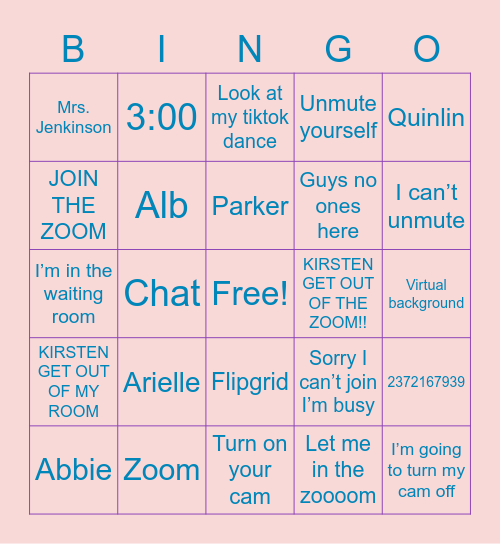 Zoom bingo Card