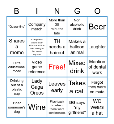 Happy Hour Bingo Card