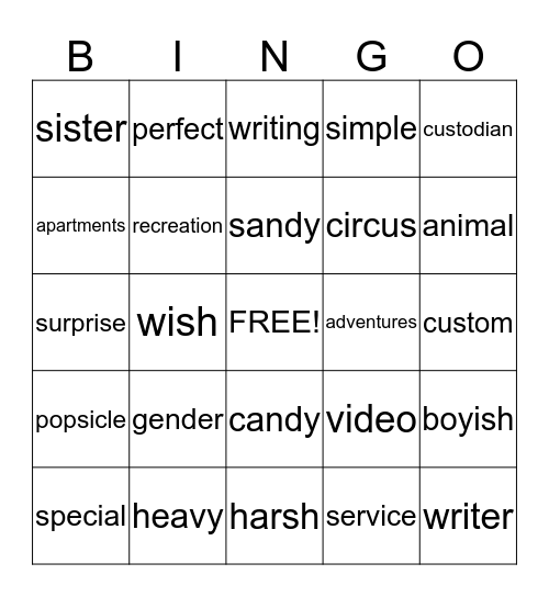 Affix Bingo Card