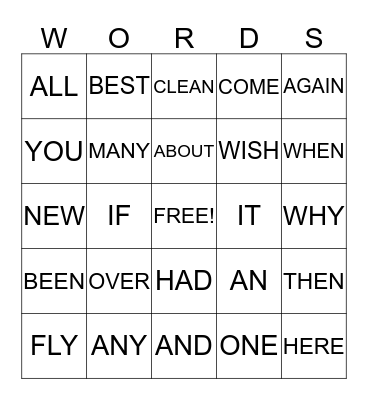 SIGHT WORDS Bingo Card