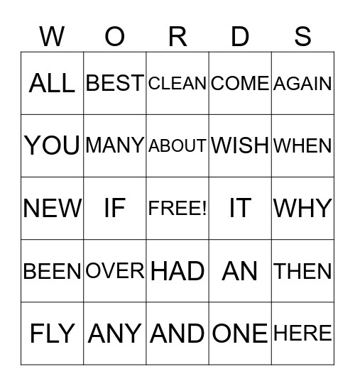 SIGHT WORDS Bingo Card