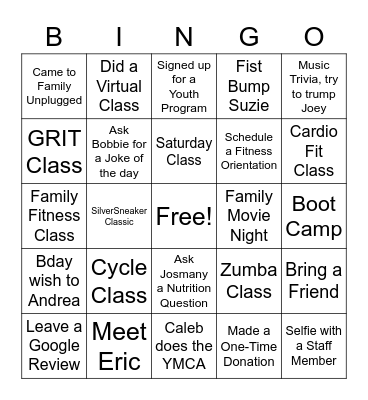 21 Day Fitness Challenge BINGO Card