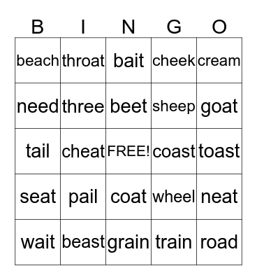CVVC Patterns ai, oo, ee, ea Bingo Card