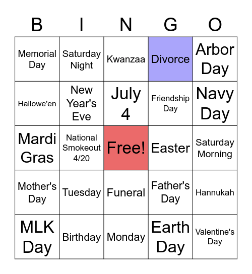 Holidazed & Confused Bingo Card