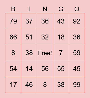 Valentine's Math Bingo Card