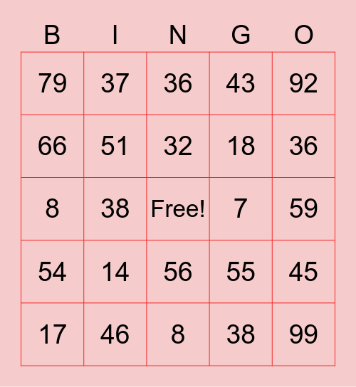Valentine's Math Bingo Card