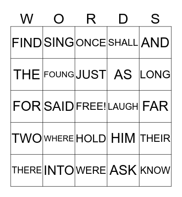 SIGHT WORDS Bingo Card